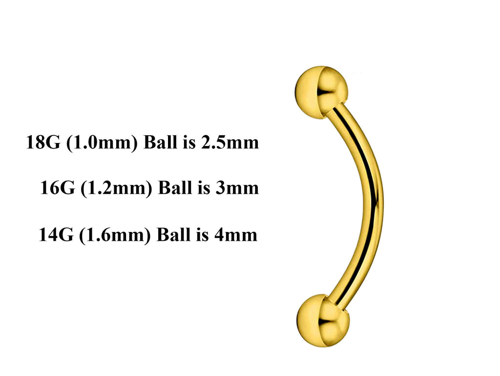 Gold Curved Barbell: Surgical Steel Eyebrow, Daith, Vertical Labret Piercing