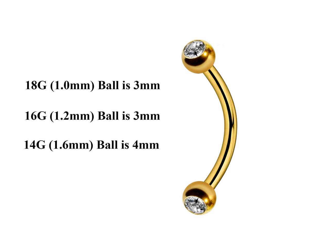 Gold Curved Barbell: Surgical Steel Eyebrow, Daith, Vertical Labret Piercing