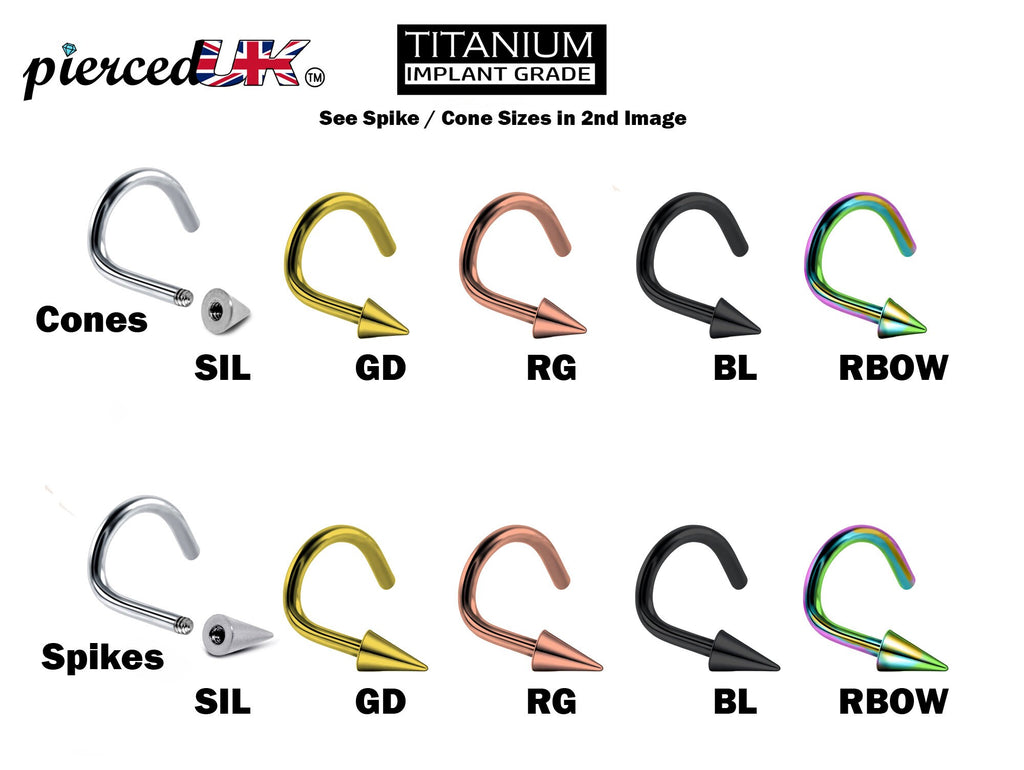 Titanium Spike Nose Ring: Cone Nostril Screw, 20g 18g 16g