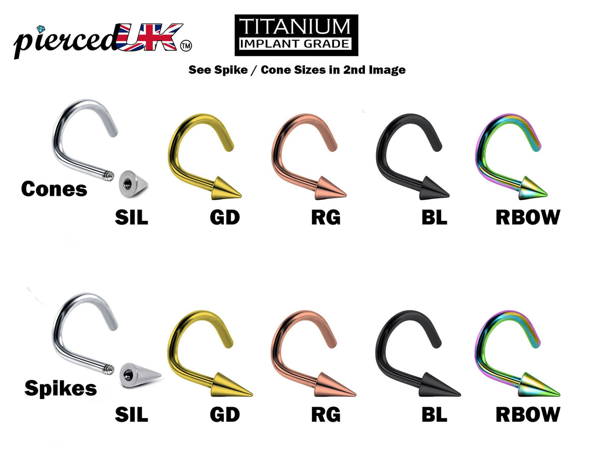 Titanium Spike Nose Ring: Cone Nostril Screw, 20g 18g 16g