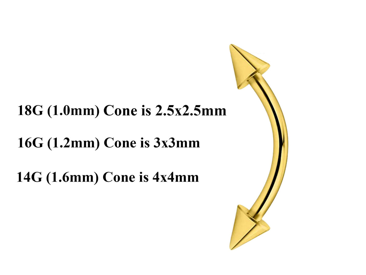 Gold Curved Barbell: Surgical Steel Eyebrow, Daith, Vertical Labret Piercing