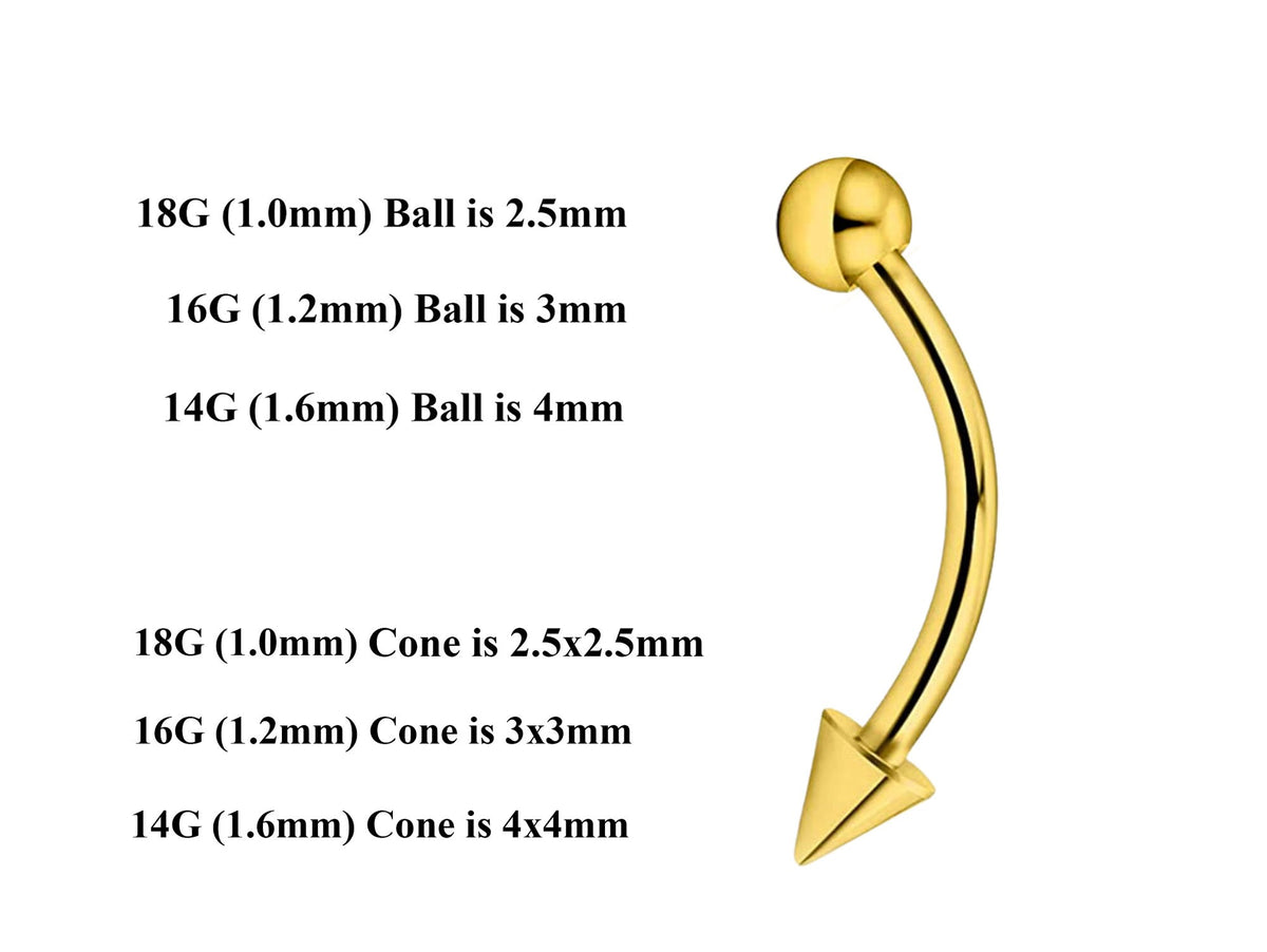 Gold Curved Barbell: Surgical Steel Eyebrow, Daith, Vertical Labret Piercing