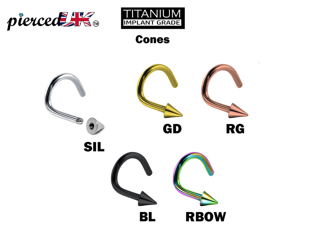 Titanium Spike Nose Ring: Cone Nostril Screw, 20g 18g 16g