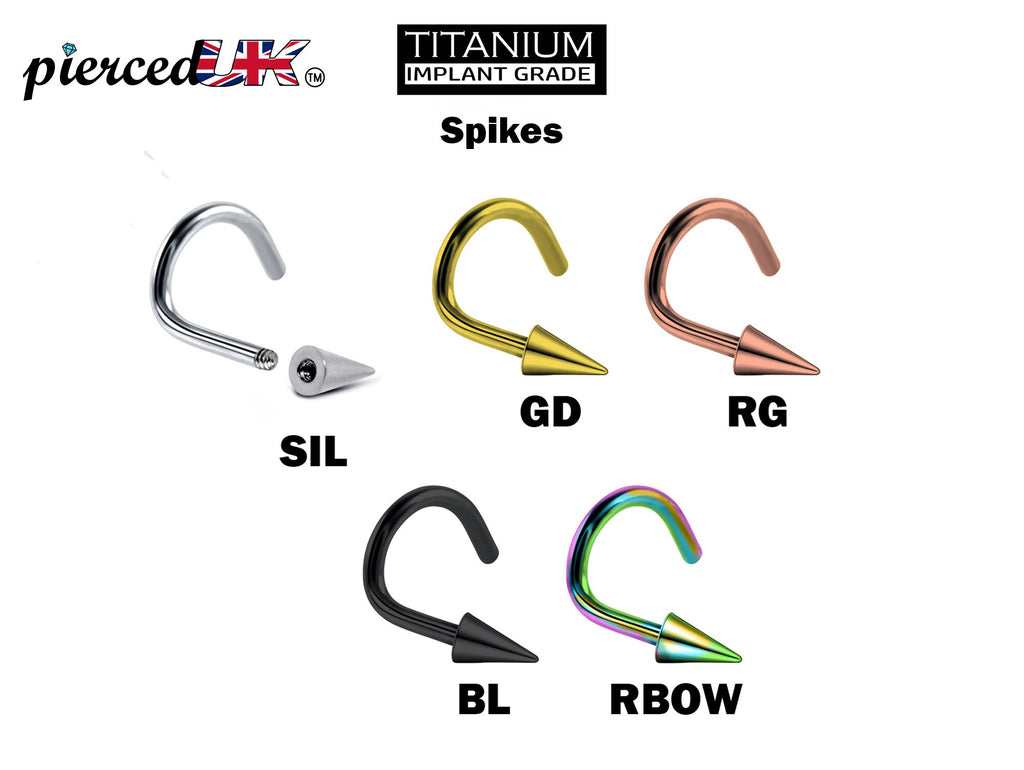 Titanium Spike Nose Ring: Cone Nostril Screw, 20g 18g 16g