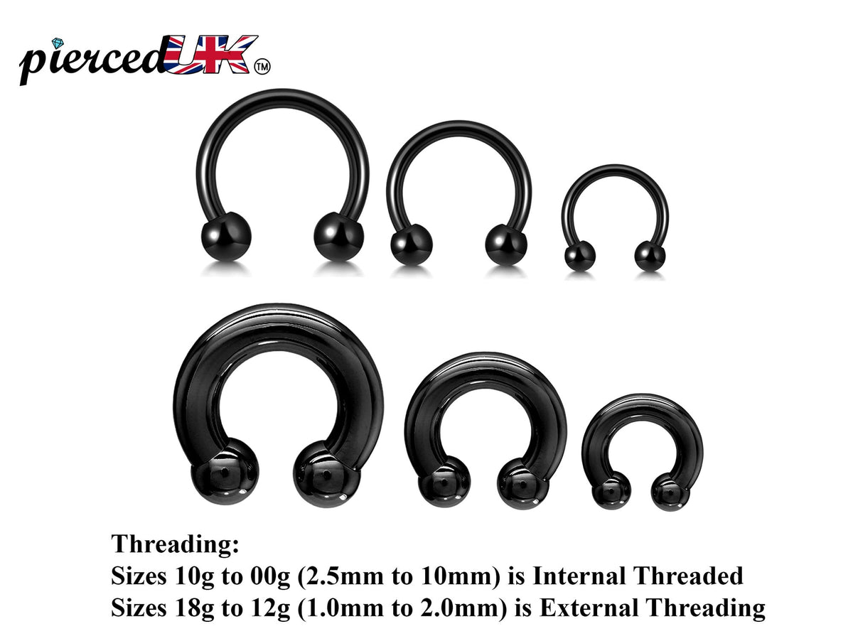 Black Surgical Steel Septum Ring: Horseshoe Style (6mm to 19mm)