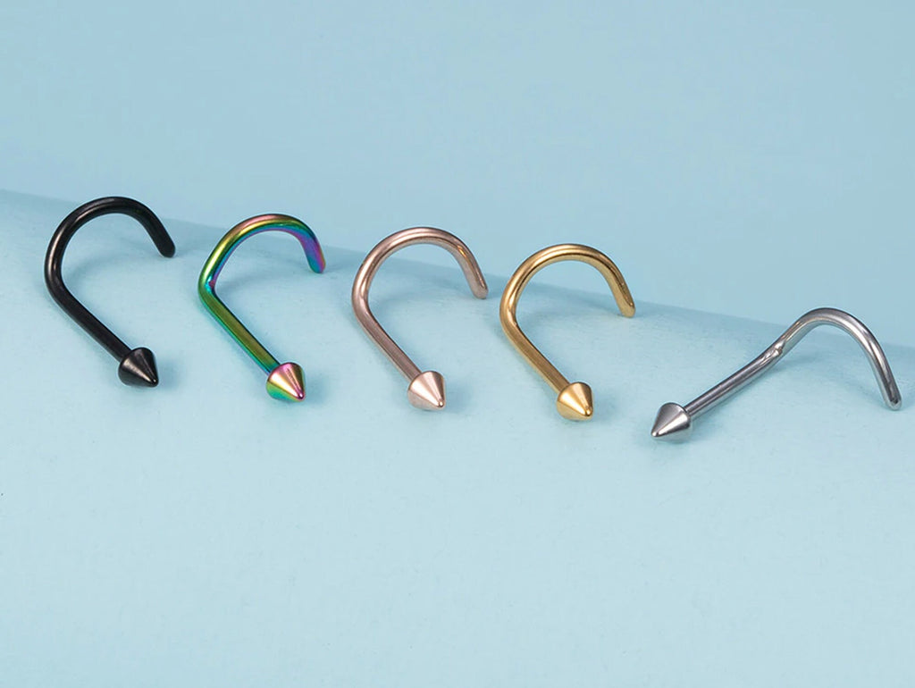 Titanium Spike Nose Ring: Cone Nostril Screw, 20g 18g 16g