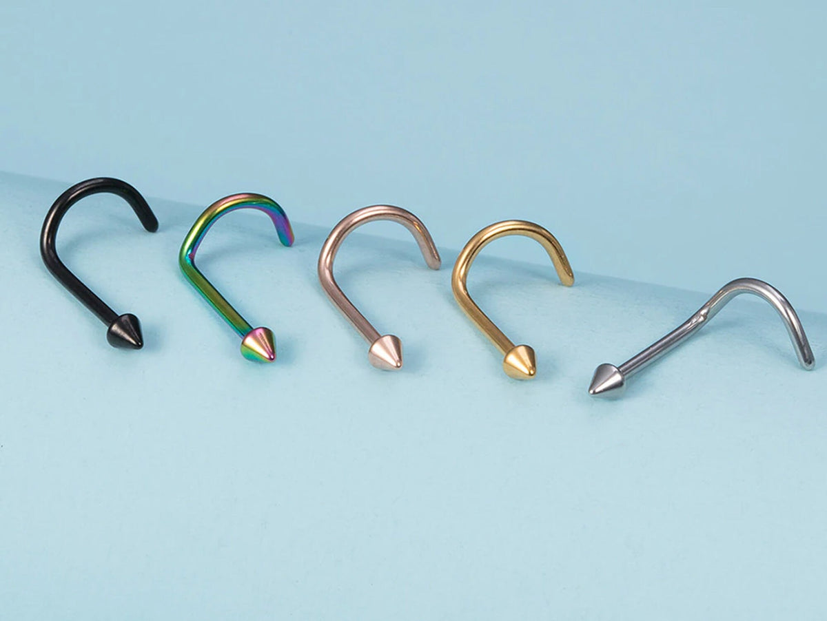 Titanium Spike Nose Ring: Cone Nostril Screw, 20g 18g 16g