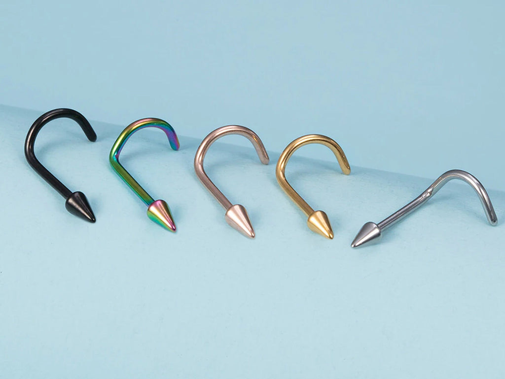 Titanium Spike Nose Ring: Cone Nostril Screw, 20g 18g 16g