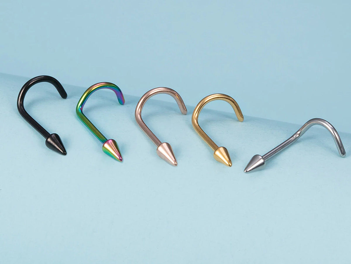 Titanium Spike Nose Ring: Cone Nostril Screw, 20g 18g 16g