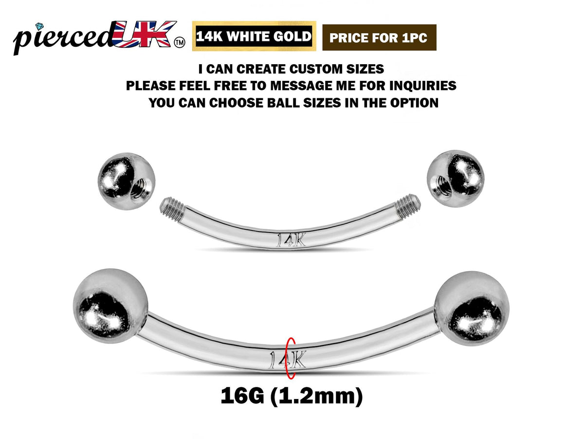 14K White Gold Curved Barbell: 16G Vertical Labret Piercing