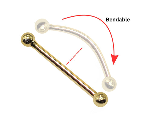 14K Gold Bendable Barbell: Eyebrow & Nose Piercing (22g, 20g)