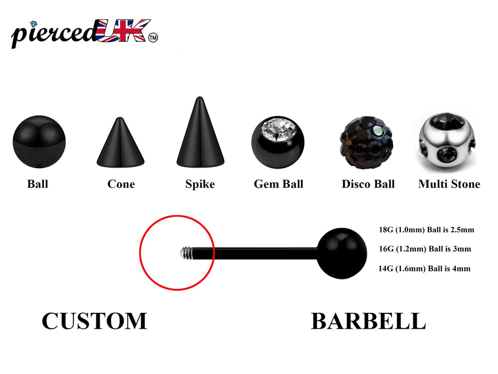 Black Surgical Steel Barbell Stud: Industrial Piercing (18g, 16g, 14g)
