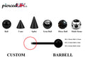 Black Surgical Steel Barbell Stud: Industrial Piercing (18g, 16g, 14g)