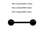 Black Surgical Steel Barbell Stud: Industrial Piercing (18g, 16g, 14g)