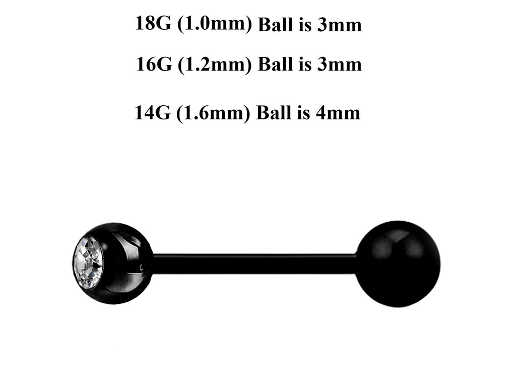 Black Surgical Steel Barbell Stud: Industrial Piercing (18g, 16g, 14g)