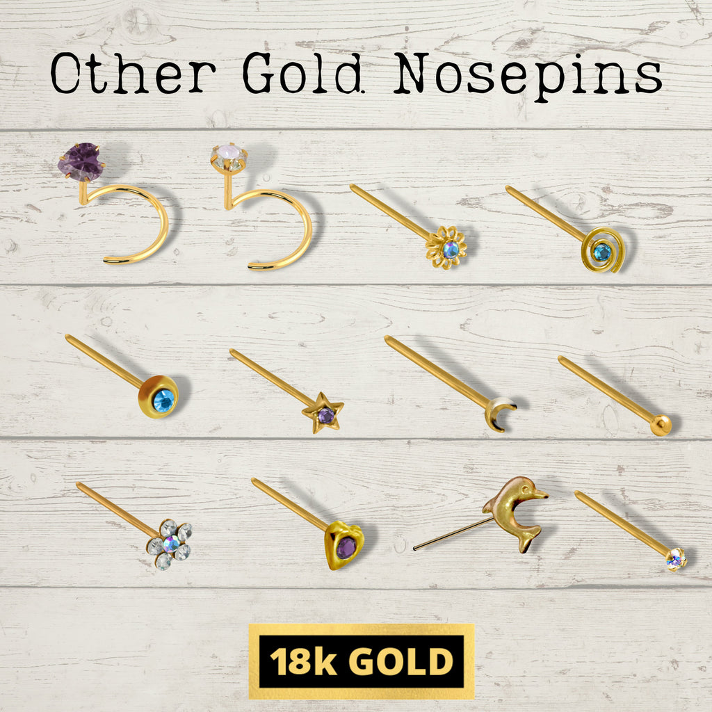 18K Gold Nose Stud: Dainty Crystal Heart Nose Ring