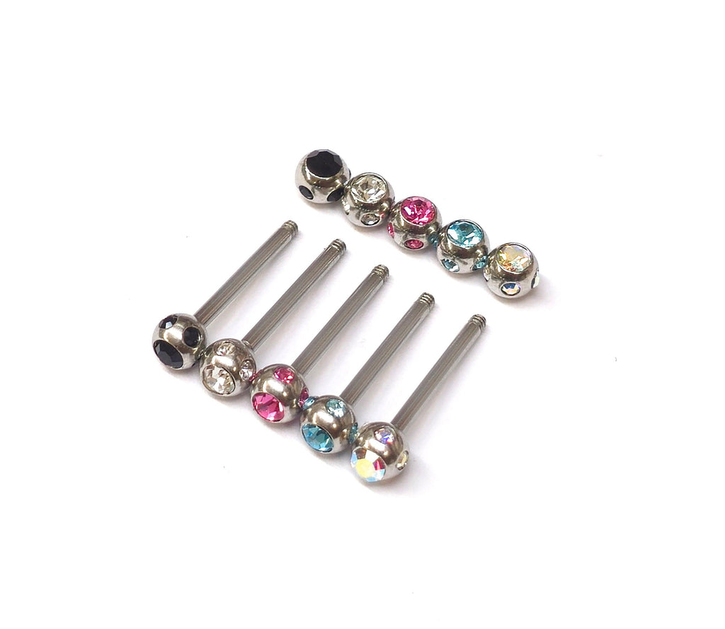 Titanium Upper Nose Bridge Barbell: CZ Crystal Ball Stud (18g, 16g, 14g)