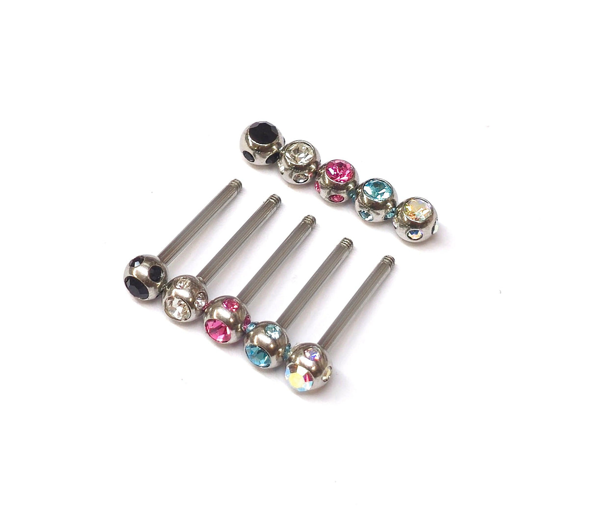 Titanium Upper Nose Bridge Barbell: CZ Crystal Ball Stud (18g, 16g, 14g)
