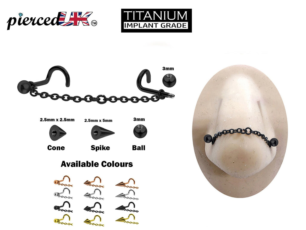 Titanium Nasallang Piercing: Nose Chain Ring with Studs