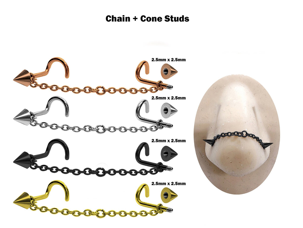Titanium Nasallang Piercing: Nose Chain Ring with Studs