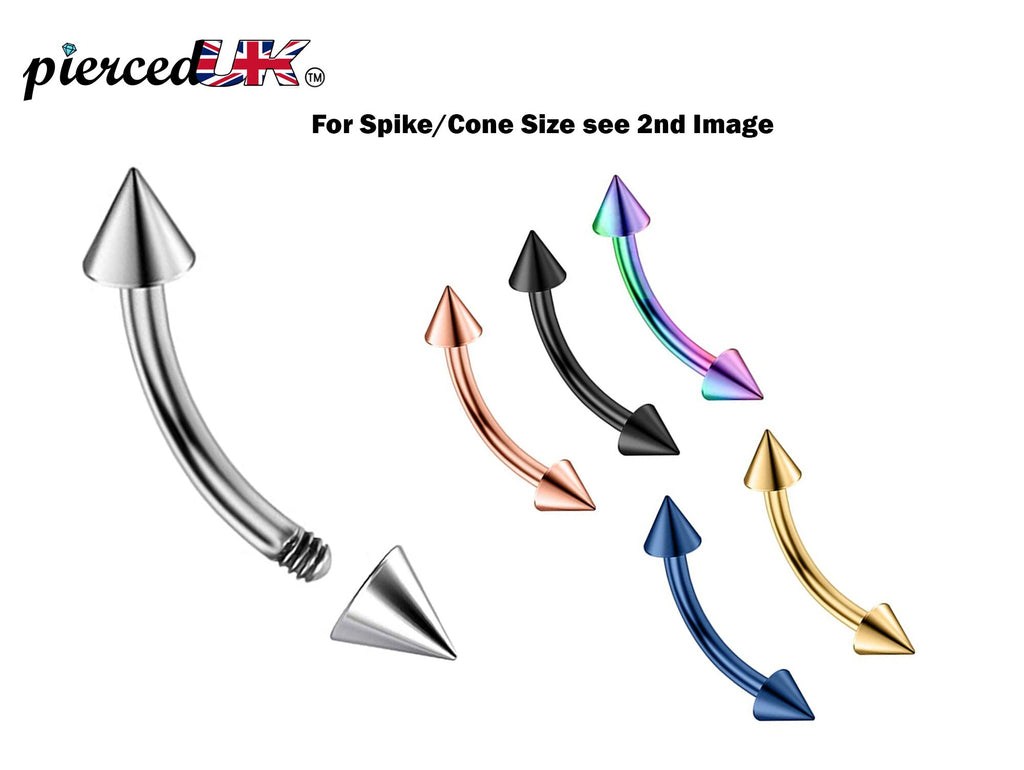 Spike Surgical Steel Curved Barbell: Daith, Eyebrow, Rook Piercing (18g-14g)