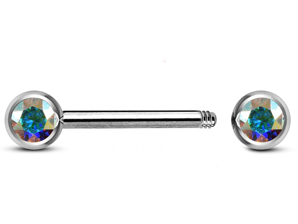 Titanium Nipple Barbell with CZ Crystals - 16g/14g Nipple Jewelry