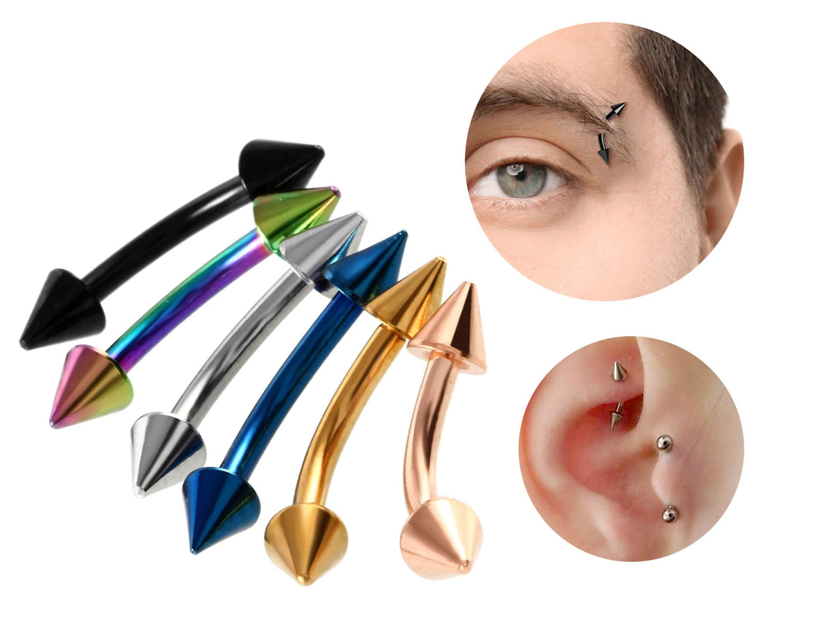 Spike Surgical Steel Curved Barbell: Daith, Eyebrow, Rook Piercing (18g-14g)
