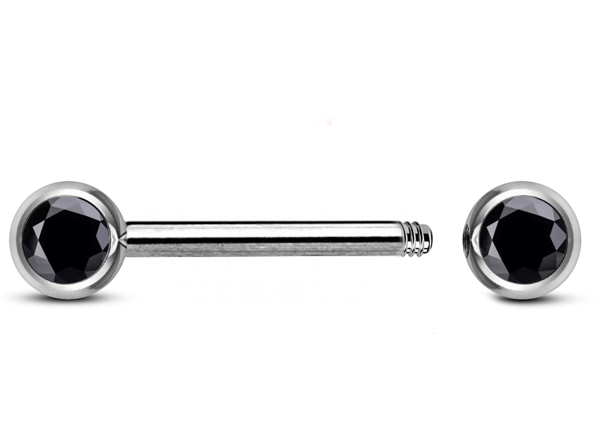 Titanium Nipple Barbell with CZ Crystals - 16g/14g Nipple Jewelry