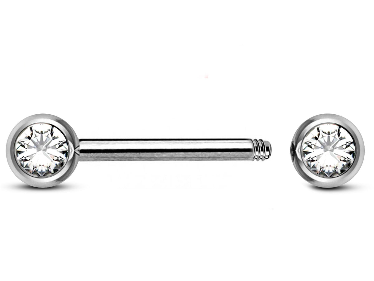 Titanium Nipple Barbell with CZ Crystals - 16g/14g Nipple Jewelry