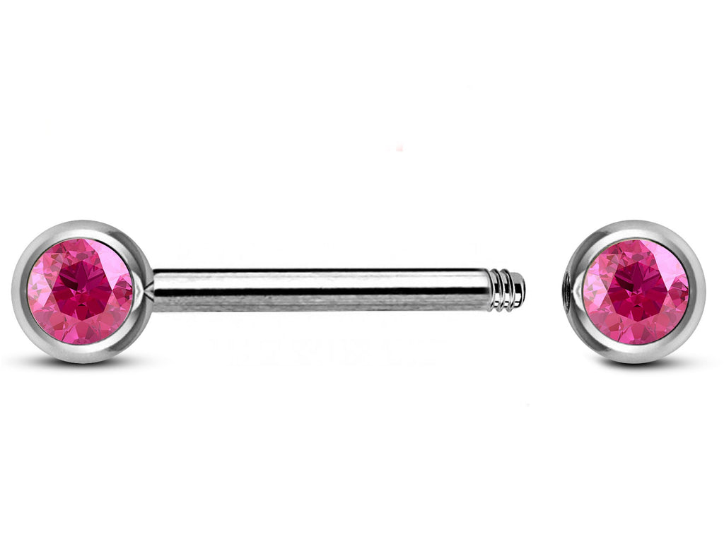 Titanium Nipple Barbell with CZ Crystals - 16g/14g Nipple Jewelry