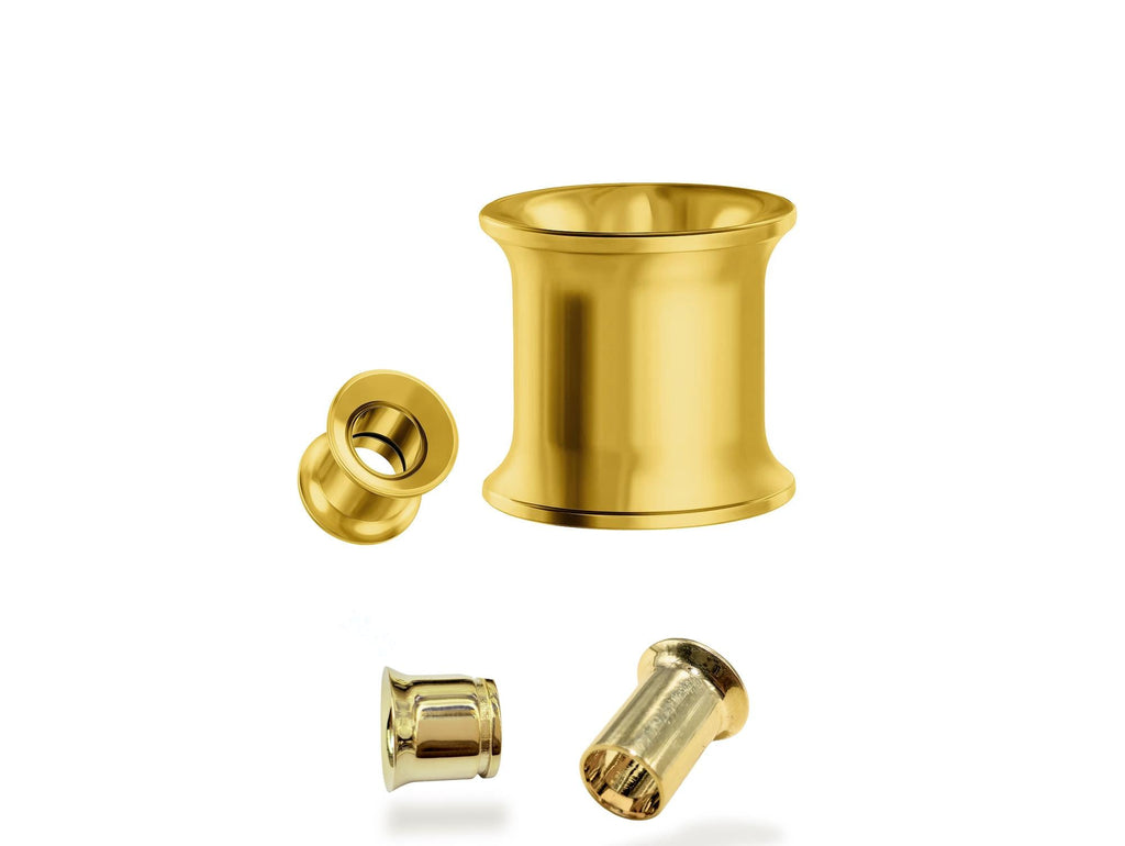 14K Solid Gold Flared Ear Plugs: Handmade Body Jewelry Gauges - 1 piece - Big guage ear Plugs