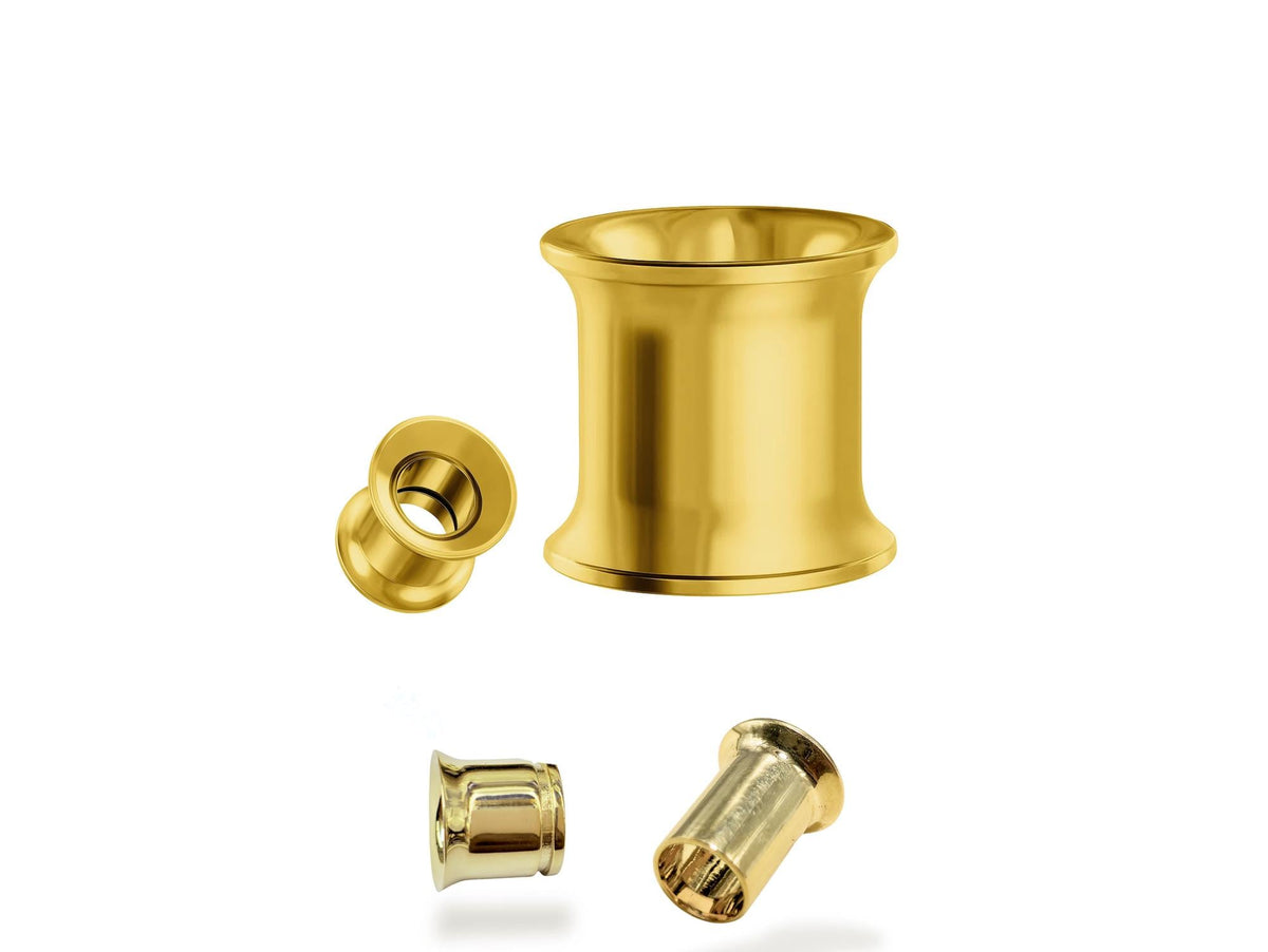 14K Solid Gold Flared Ear Plugs: Handmade Body Jewelry Gauges - 1 piece - Big guage ear Plugs