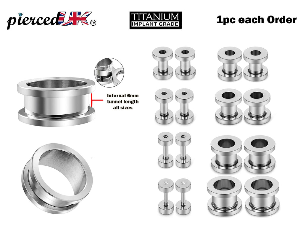 Titanium Steel Ear Tunnel Plug: 00g-12g Threaded Gauges