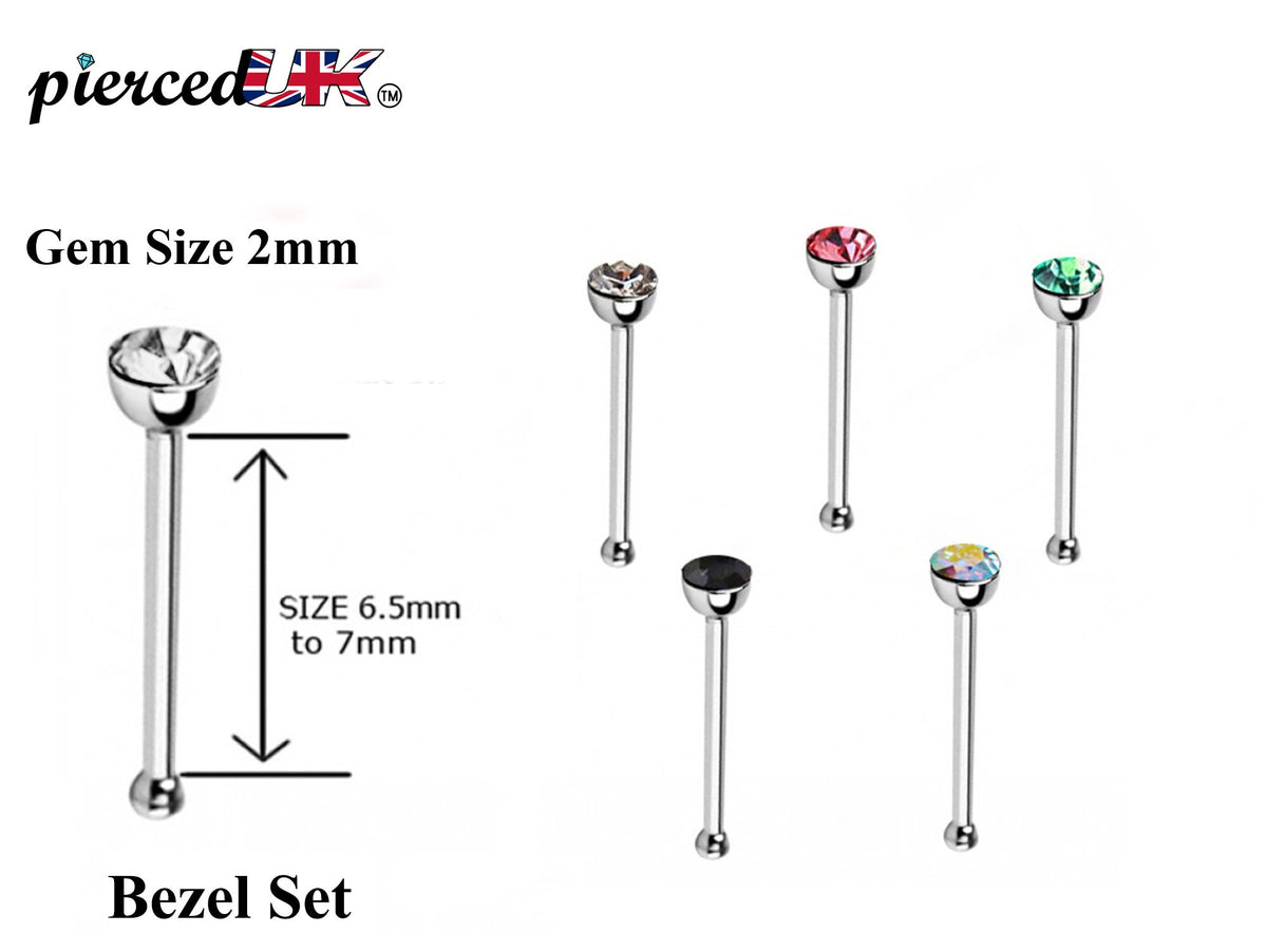 CZ Crystal Nose Bone Stud: Surgical Steel Nose Piercing 24g 20g 18g