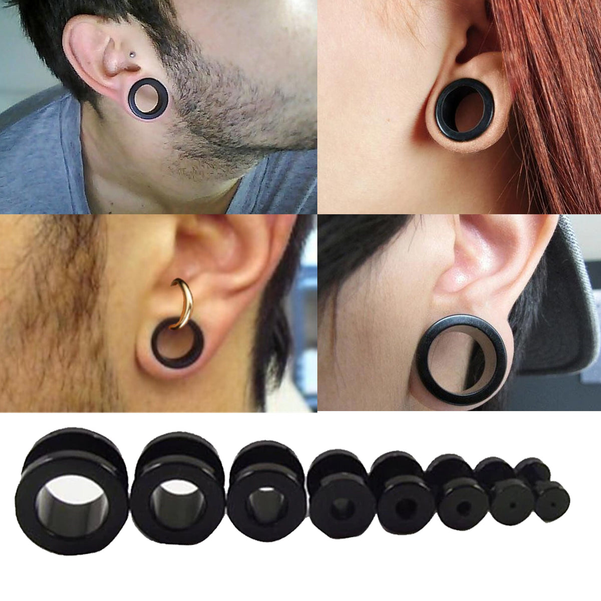 Titanium Steel Ear Tunnel Plug: 00g-12g Threaded Gauges