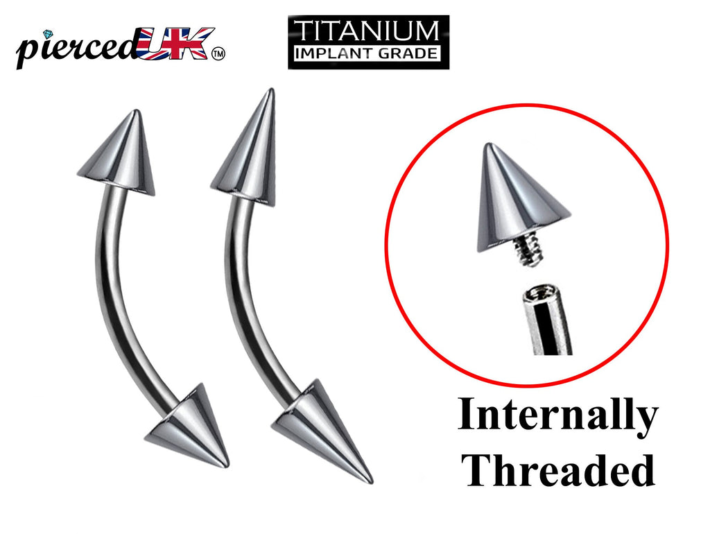 Titanium Curved Barbell: Spike Cone Eyebrow Piercing, Internally Threaded
