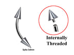 Titanium Curved Barbell: Spike Cone Eyebrow Piercing, Internally Threaded