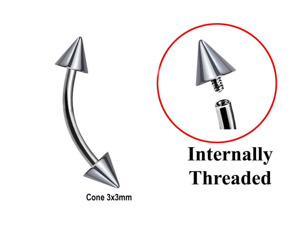 Titanium Curved Barbell: Spike Cone Eyebrow Piercing, Internally Threaded