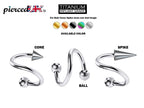 Titanium Spiral Barbell Piercing: Lip, Tongue, Nose, Cartilage - 16G 14G