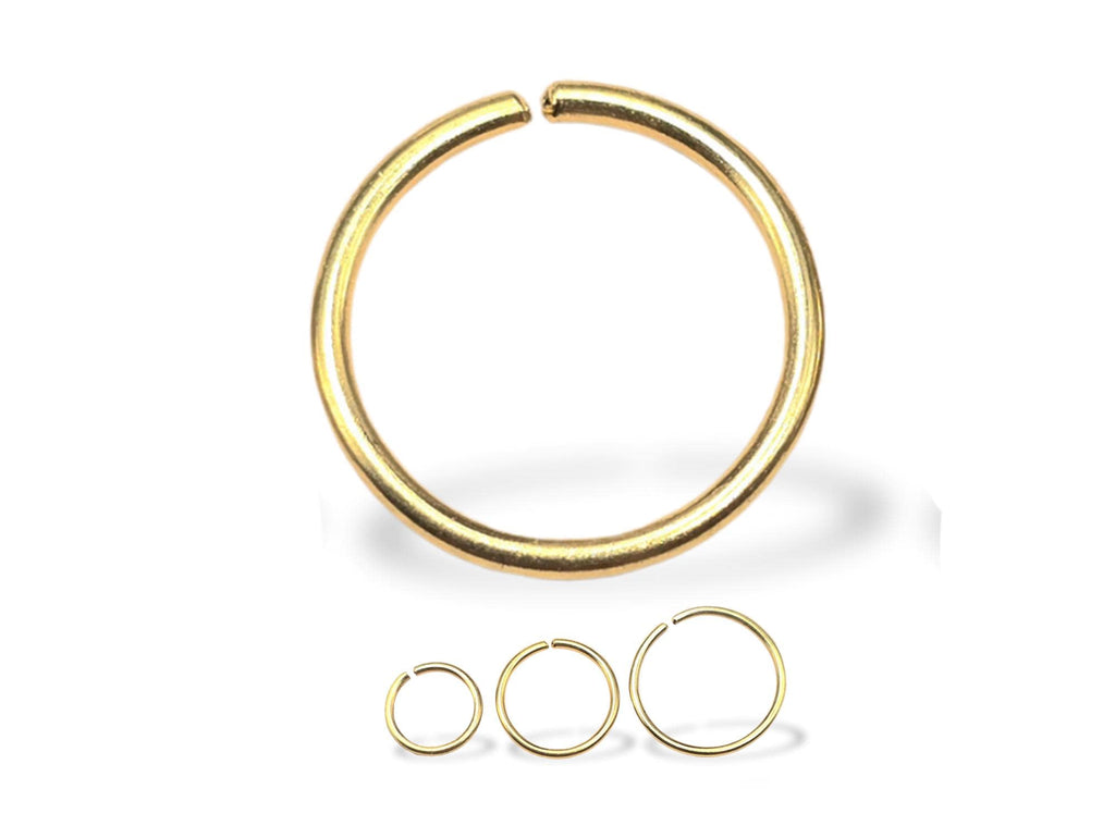 14K Solid Gold Nose Ring: Thin 20 Gauge Piercing Hoop