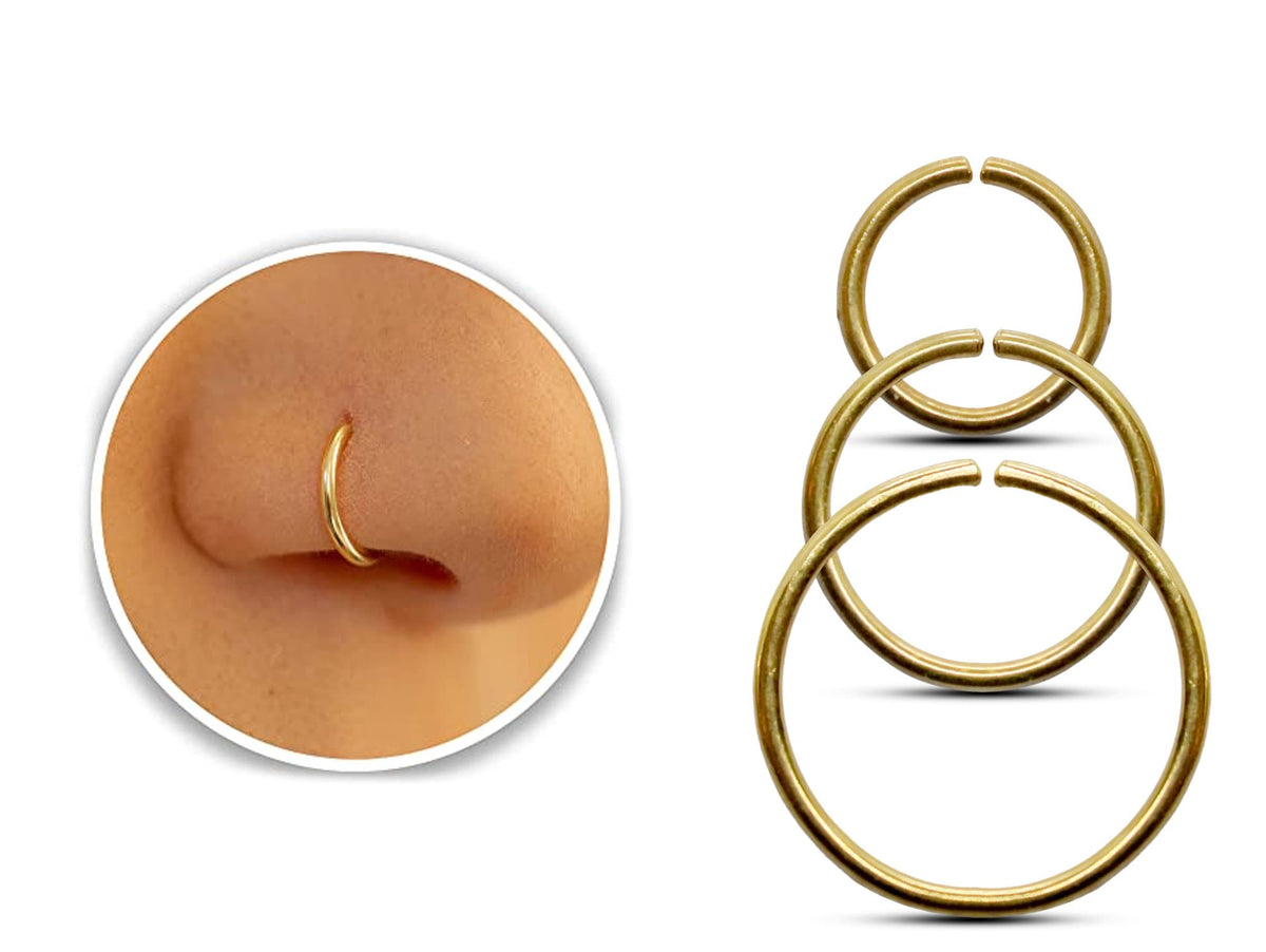 14K Solid Gold Nose Ring: Thin 20 Gauge Piercing Hoop