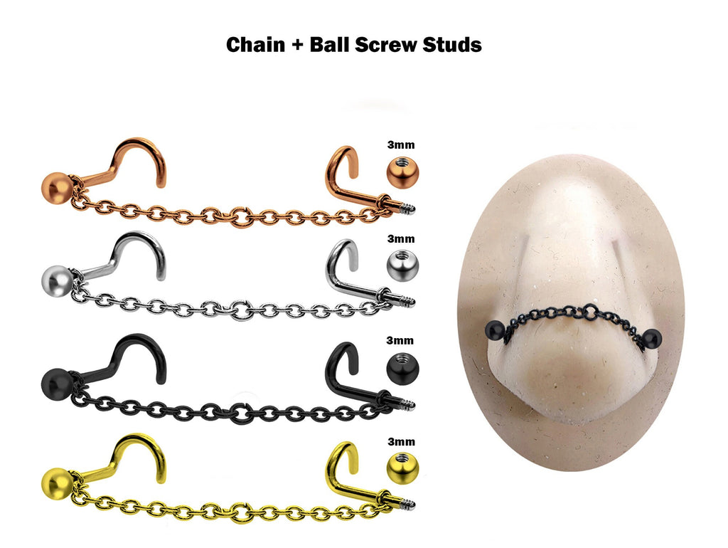 Titanium Nasallang Piercing: Ball, Cone, Spike Nose Chain Ring