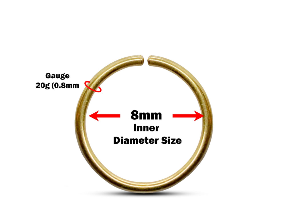 14K Solid Gold Nose Ring: Thin 20 Gauge Piercing Hoop