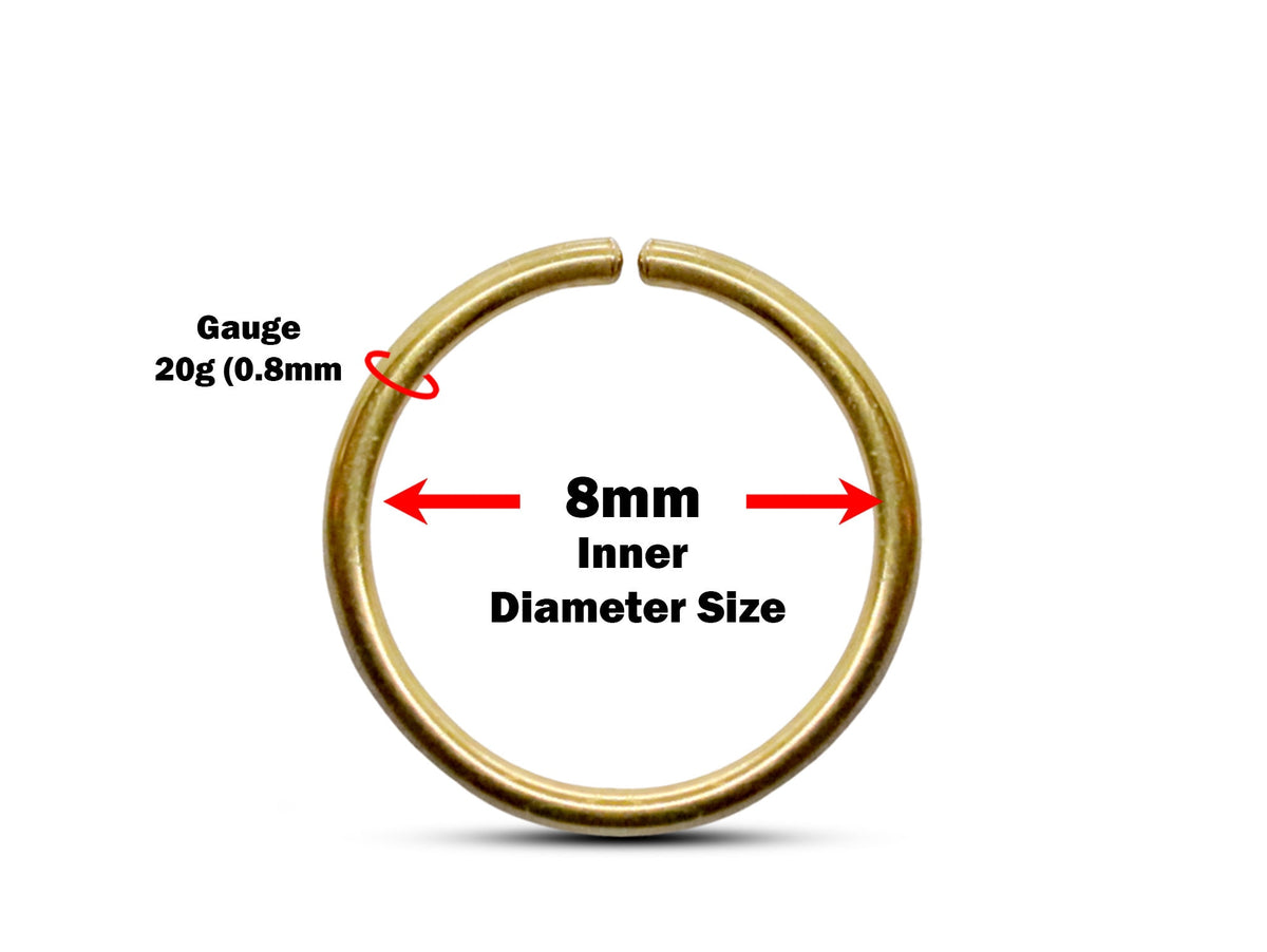 14K Solid Gold Nose Ring: Thin 20 Gauge Piercing Hoop