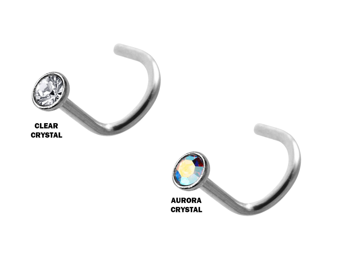 Titanium 18G Nose Stud: 2.5mm Crystal Inlay, 8mm Length