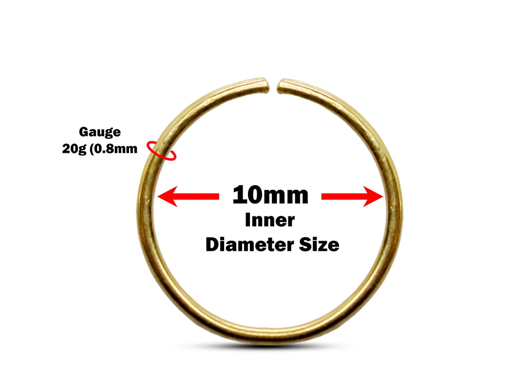 14K Solid Gold Nose Ring: Thin 20 Gauge Piercing Hoop