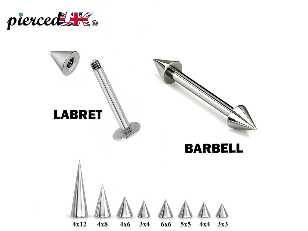 Spike Surgical Steel Barbell: 18g-14g Lip, Nose, Nipple Piercing