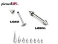 Spike Surgical Steel Barbell: 18g-14g Lip, Nose, Nipple Piercing