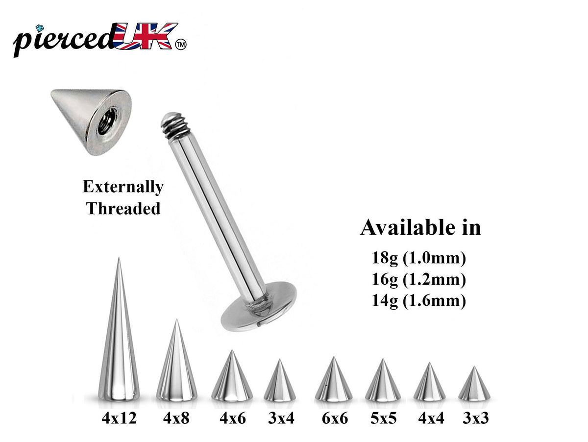 Spike Surgical Steel Barbell: 18g-14g Lip, Nose, Nipple Piercing