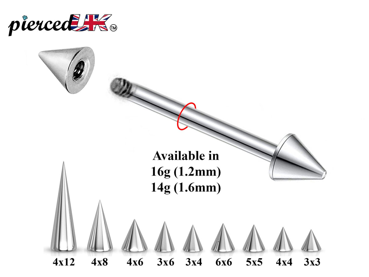 Spike Surgical Steel Barbell: 18g-14g Lip, Nose, Nipple Piercing